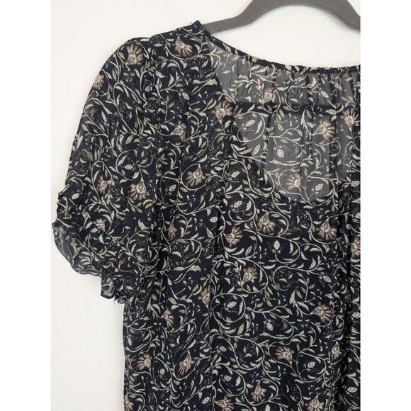 Velvet Graham Spencer Tracia Scoop Neck Beaded Floral Sheer Black Size XL - Picture 8 of 13